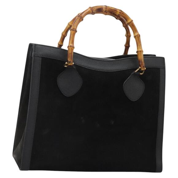 GUCCI Bamboo Hand Bag Suede Black Gold 002 28530260 0 - Picture 1 of 16